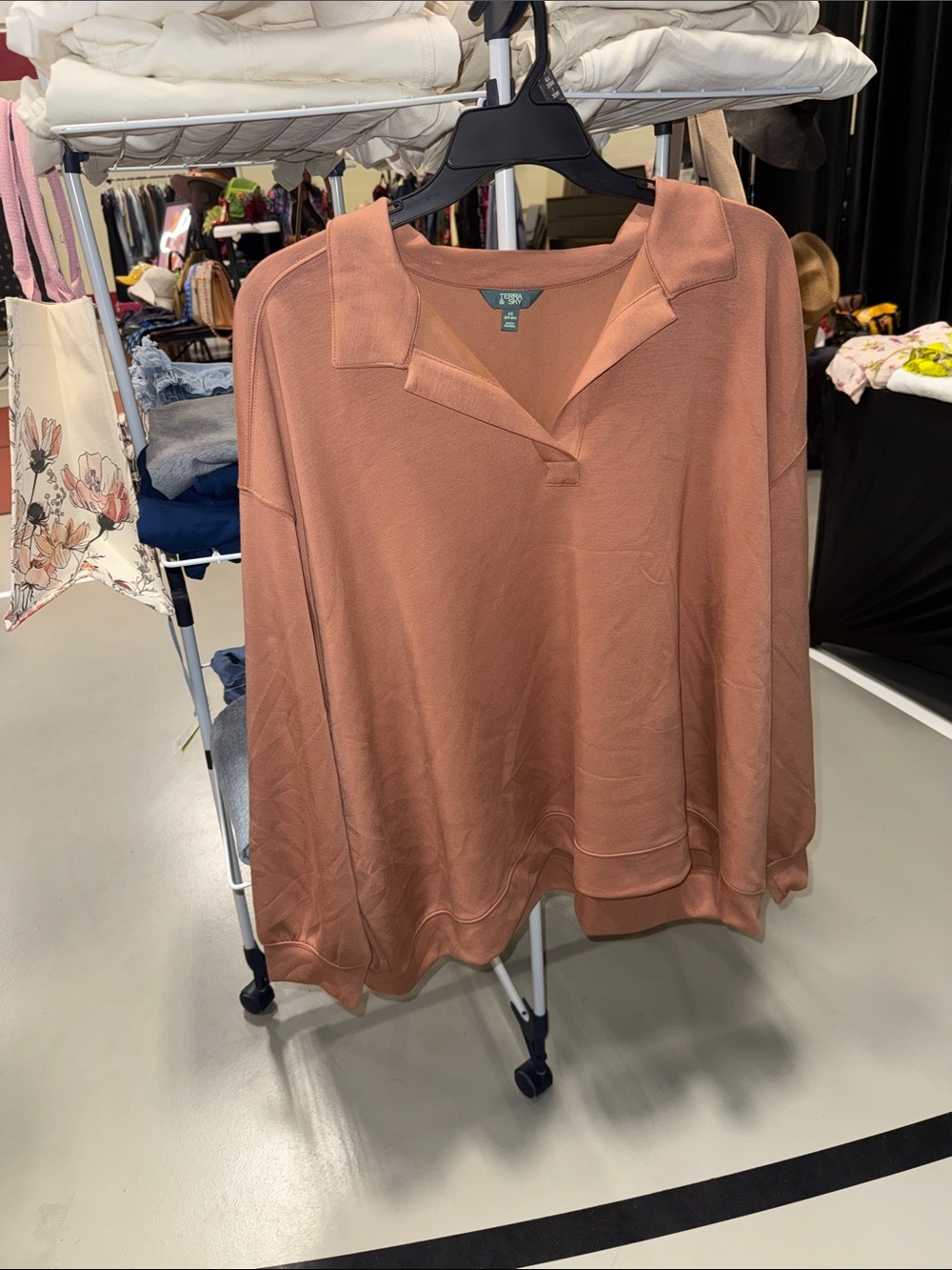Cozy Collared Pullover Sweatshirt - Rust - Picture 2 of 5